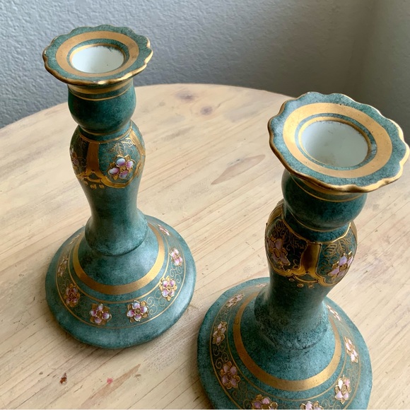 Decorative Porcelain Candlestick Holders, Set of 2 - Picture 2 of 4